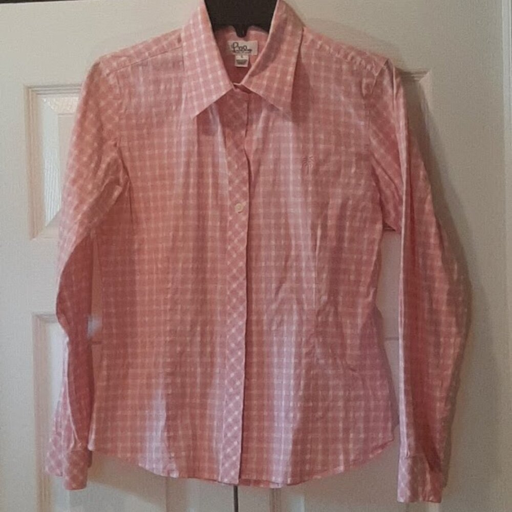 Lilly Pulitzer Blouse-Size 6-Pink Plaid-Button Down Vintage Ladies Shirt